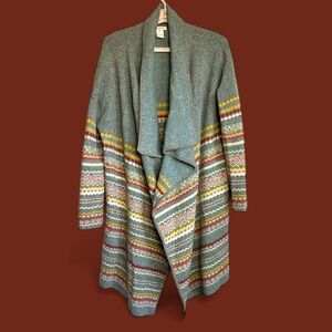 Sundance Fair Isle Lambswool Waterfall Open Front Sweater Sz M Coat Striped EUC
